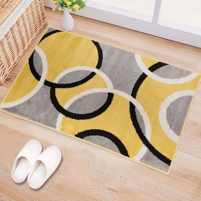 Rugshop Contemporary Abstract Circles Accent Rug, Fade-Resistant Carpet for Entryway, Kitchen, or Bathroom, Yellow, 2' x 3'