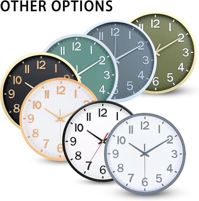 Wall Clocks Battery Operated 12 inch Modern Wall Clock,Silent Non Ticking Wall Clock for Living Room Bedroom Kitchen Office Classroom Decor (Wood Grain Gray White)