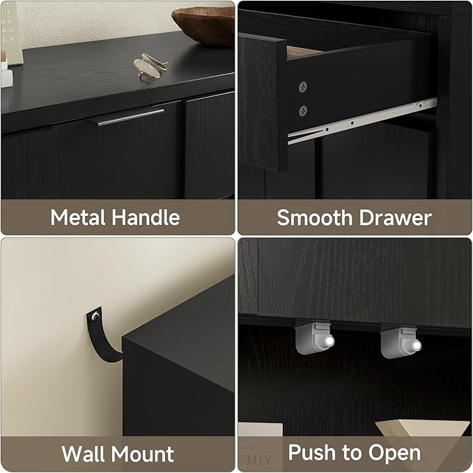 ONBRILL 61" Sideboard Buffet Cabinet with Storage, Large Coffee Bar Cainet with Doors and Drawers, Wood Credenza Console Cabinet Buffet Table for Kitchen Living Room Entryway (Black)