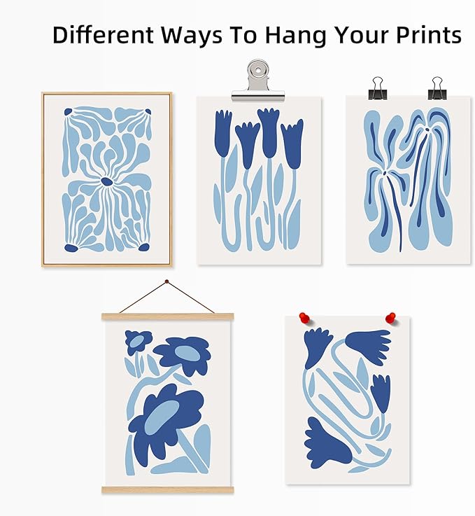 Youillne Matisse Flower Wall Art Prints Blue Abstract Wall Decor Aesthetic Canvas Wall Art Picasso Gallery Posters Matisse Preppy Pictures Flower Paintings for Bathroom 12x16 Inch Unframed Set of 6