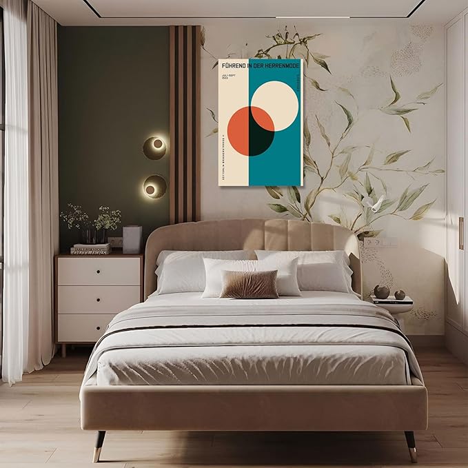 LZMXWX Vintage FüHrend In Der Herrenmode German Text Poster Geometric Orange Circle Canvas Wall Art Bauhaus 1923 Exhibition Prints Painting For Home Bedroom Dorm Wall Decor 8x10in Unframed