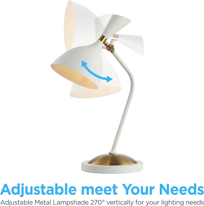 JONATHAN Y 21.5" White/Brass Gold Retro Mid-Century LED Table Lamp for Home Office, Adjustable Task Light with Black Iron Shade, Bedside Nightstand Lamp, LED Bulb Included (JYL9065B)