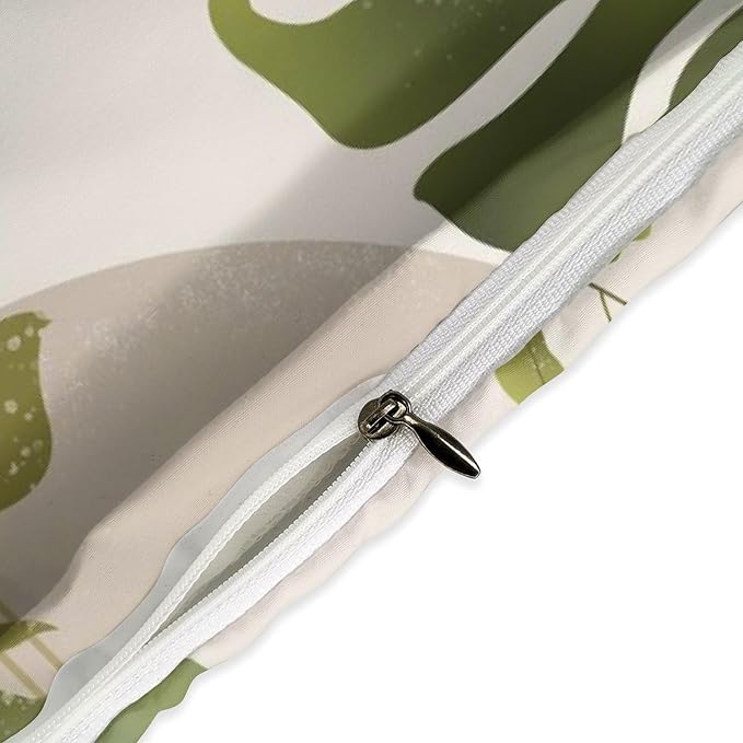 Green Leaf Bedding Set,Mid Century Tropical Plant Palm Leaves Abstract Minimalist Geometic Boho Modern Comforter Set with Pillowcase for Bedroom Bed Decor,Full 79"x90"