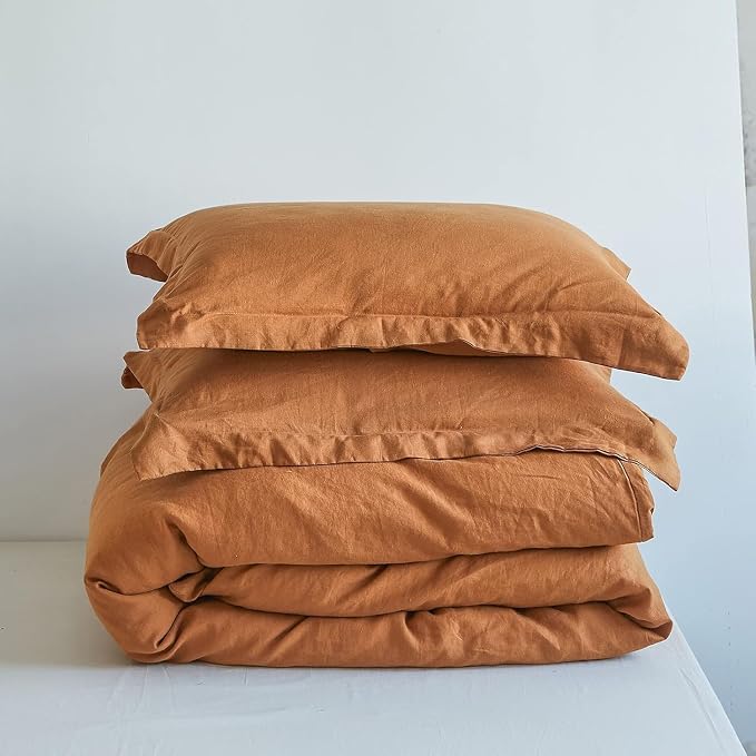 Simple&Opulence 100% Linen Duvet Cover Set, 3 PCS Natural French Flax Rust Duvet Cover California King Size, Breathable Soft Comfy Linen Bedding Comforter Cover with 2 Pillowcases(Rust, 104"x98")