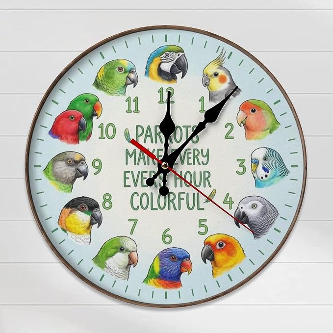 Exotic Bird Wooden Wall Clock Silent Non Ticking 10/12 Inch Decor for Kids Room Playroom Classroom Office Animal Lover Gift Battery Powered Wall Art