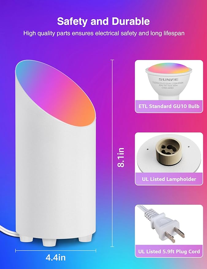 SUNVIE Smart Floor Can Light 5W RGBW Color Changing Up Lights Indoor with Timer 2700K-6500K Floor Spotlight Dimmable Uplighting Indoor Uplights for Plant Corner, APP Control Alexa & Google Home, 2PCS