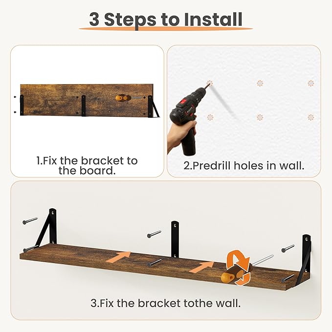 upsimples Floating Book Shelves for Wall, 35.4 Inches Long Floating Wood Shelves for Living Room, Library, Bedroom, Office Organizer and Storage, Brown