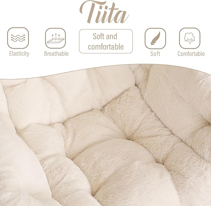 Tiita Lazy Chair with Ottoman, Beige Modern Large Accent Chair, Comfy Leisure Sofa Armchair with Ottoman, Reading Chair with Footrest for Bedroom, Living Room, Dorm Rooms, Plush Beige