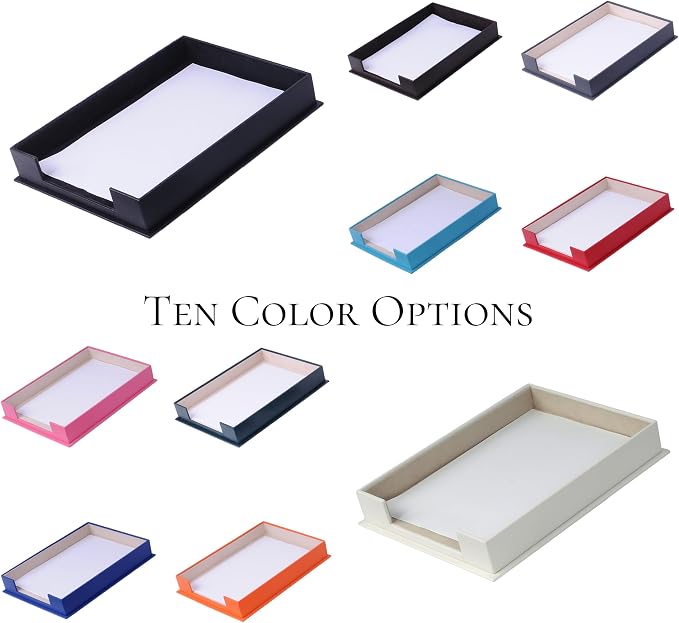 Handmade Leather Single Paper Tray – Luxury Leather Valet Tray & Desk Organizer Tray – Office Desk Accessories, Mail Organizer & Document Holder with Velvet Interior (White)