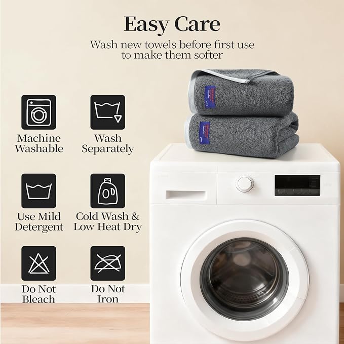 REDKISS 6 Piece Bath Towel Set, 100% Cotton, Soft Absorbent 600 GSM | Includes 2 Bath Towels, 2 Hand Towels & 2 Washcloths | Quick Dry | Contrast Border Design | Bathroom | Guest Bath & Apartment