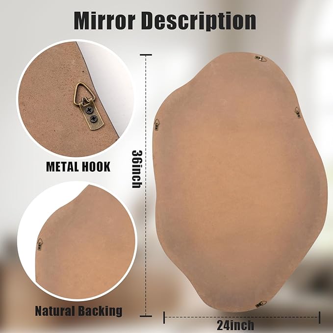 ULIKE Irregular Wall Mirror, 24x36 Inch Black Asymmetrical Mirror with Solid Wood Frame, Abstract Organic Shape Vanity Mirrors for Bathroom Bedroom Living Room Entryway