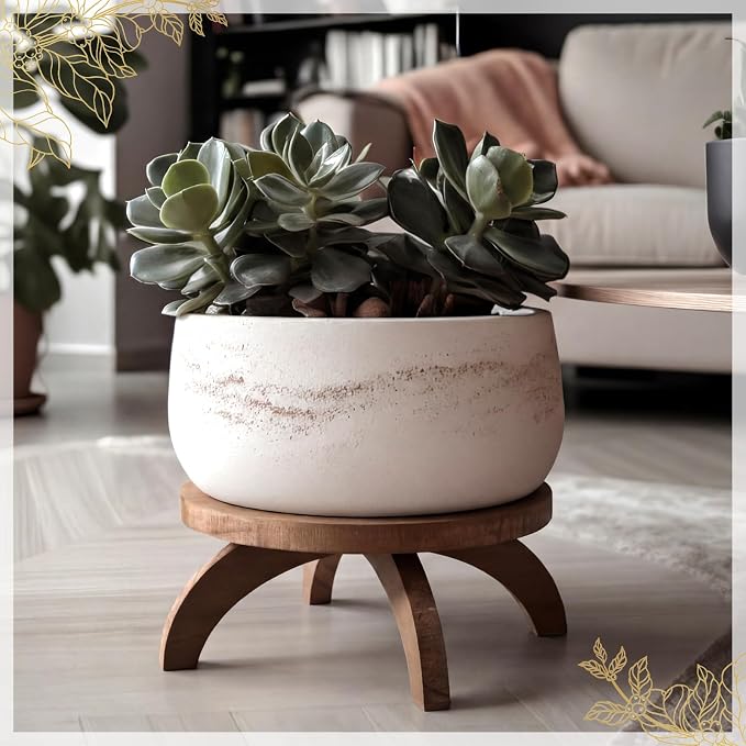 Novabright 1 Pcs Short Plant Pedestal Wood Plant Stool Round Low Wood Riser Pedestal Display Decor Flower Indoor Outdoor Rustic Farmhouse Table Balcony Decor Board Flower Holder Rise (Rustic Color)