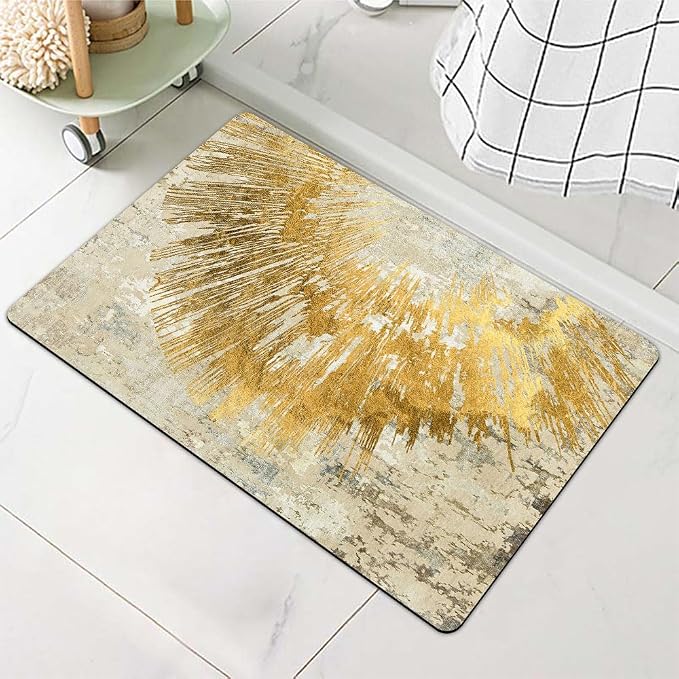 Diatomaceous Earth Bath Mat,Abstract Art Golden Sun Non-Slip Volume Super Absorbent Fast Drying for Bathroom Kitchen Door mat,Eco-Friendly Easy to Clean 20×31Inch (50 * 80cm)