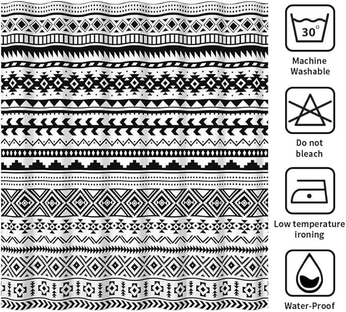 Bohemian Black White Shower Curtain for Bathroom Boho Geometric Shower Curtains Modern Abstract Aesthetic Bathroom Decor Set Washable Waterproof Polyester Fabric with Hooks 72x84 Inch