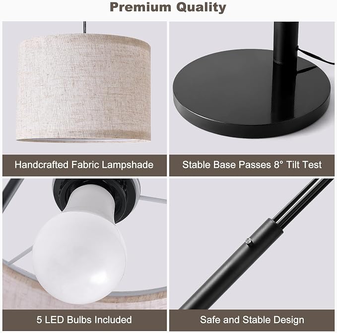 Floor Lamps for Living Room, 4000LM Super Bright Arc Floor Lamp with Remote Control, 5 Light Tall Floor Lamps with Stepless Dimmable, 80" Mid Century Tree Floor Lamp for Bedroom, Office