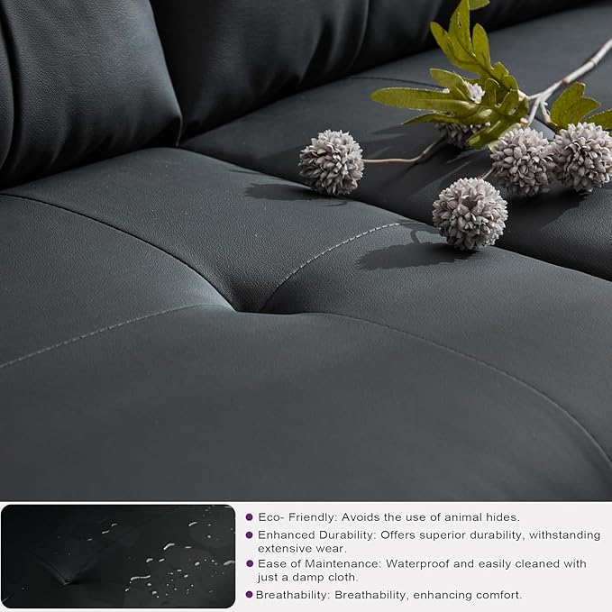 TYBOATLE Accent Chairs Set of 2, Comfy Modern Living Room Chair Black Leather Reading Accent Chairs Tufted Mid Century Arm Chair Small Salon Chair for Office Bedroom (2, Black)