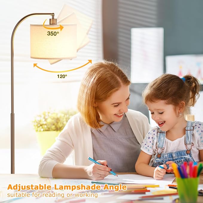 Ambimall Arc Floor Lamp with Remote and Stepless Dimmable Bulb, Colors Temperature & Brightness Adjustable, Floor Lamps for Living Room(Deep Beige Shade & Brown Pole)
