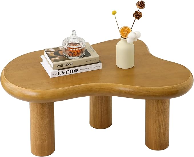 34"(L) Cloud Coffee Table, Modern Wood Coffee Table for Living Room, Accent Center Tables with 3 Legs, Small Tea Tables for Balcony, Patio, Bedroom, Wood