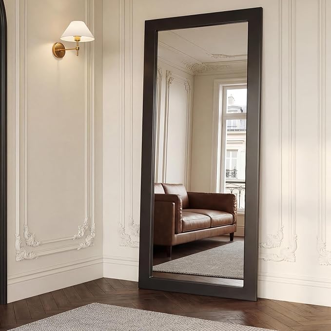 71'''x32'' Rustic Wall Mirror for Bathroom Black Wood Frame, Classic Rectangle Mirror Farmhouse Vanity Wall Mirror Decor Living Room, Bedroom, Entryway