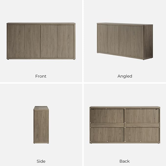 SICOTAS Buffet Cabinet with Storage Accent Sideboard with 8 Doors 132.6" Fluted Credenza Modern Buffet Table Media Console Cabinet Entryway Cabinets for Living Room Kitchen Dining Room Hallway