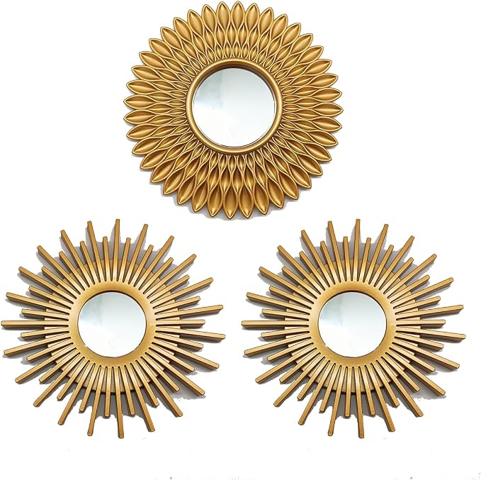 Gold Mirrors for Wall Pack of 1. Round Mirrors.Ring Shape.Decorative Mirrors.Wall Mirrors for Decor Home Decor.Plastic Frames.Glass Mirrors.Sun Gold Color.