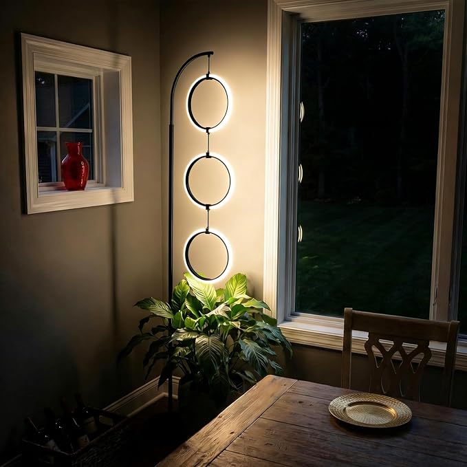 Bairth Black 3-Light LED Floor Lamp, Modern Arc Floor Lamp for Living Room, Industrial Stepless Dimmable & 3-Way Dimmable Tall Arch Standing Floor Lamp for Reading, Bedroom, Office, Matte Black