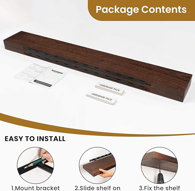 RICHFOCUS Rustic Wooden Floating Shelves for Wall - 55 Inch Wood Shelves Set of 2-7.9 Inch Deep Solid Paulownia Wood Wall Mounted Shelves with Upgraded Metal Brackets for Room Decor, Natural