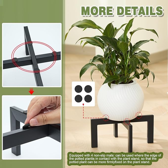 Metal Plant Stands Indoor Outdoor, Heavy-Duty Short Black Plant Holder for 5-12 Inch Flower Pots - 1/2/3 Pack Low Stand for Balcony, Corner, Desk, Table Top (Plant Not Included) (2Pcs)
