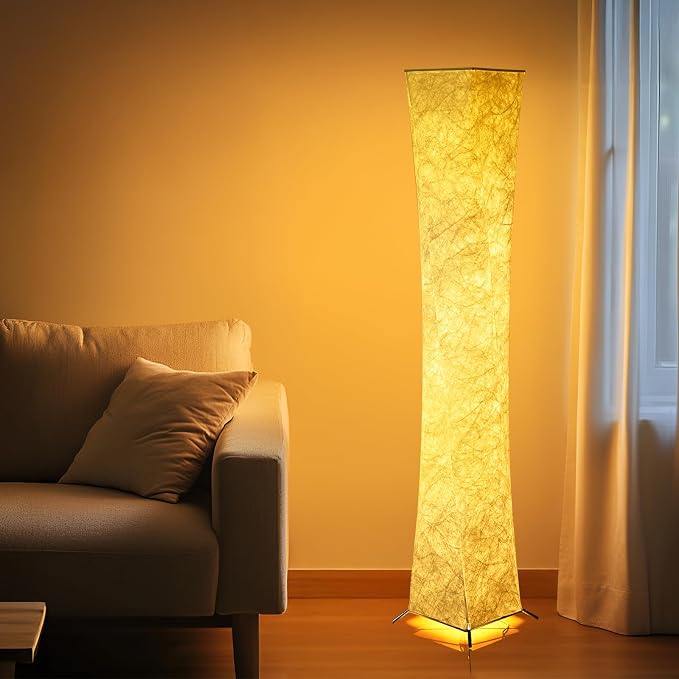 YIEONSHION Modern Floor Lamp with Soft Light, 52 Inch, Remote Control for 3 Colors & Brightness, Energy Efficient LED Tyvek Fabric Shade for Bedroom, Living Room