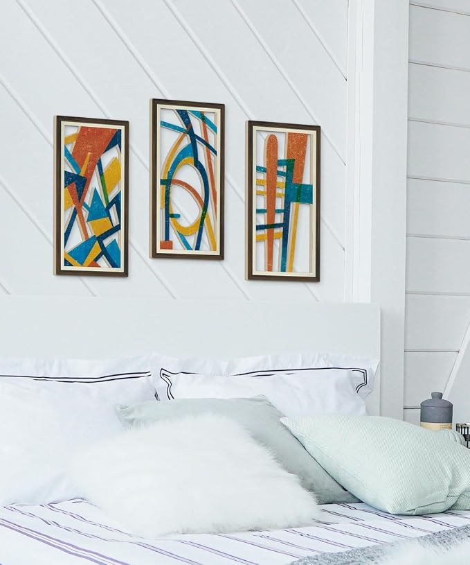 Putuo Decor 3PC Mid Century Modern Wall Art Set, Vintage Geometric Abstract Wall Art for Living Room and Bedroom, Minimalist Wall Decor for Home Decoration