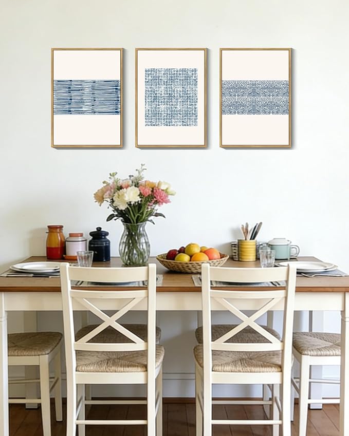 PHOPAGO Blue Abstract Framed Wall Art Modern Boho Neutral Line Wall Decor Mid Century Minimalist Geometric Artwork Kitchen 11x14in Natural Framed