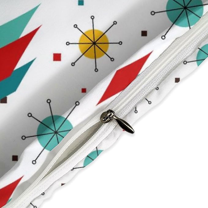 Mid Century Bedding Set,1950s 1960s Vintage Modern Geometric Abstract Atomic Stars Geometric Diamond Pattern Comforter Set with Pillowcase for Bedroom Bed Decor,Full 79"x90"