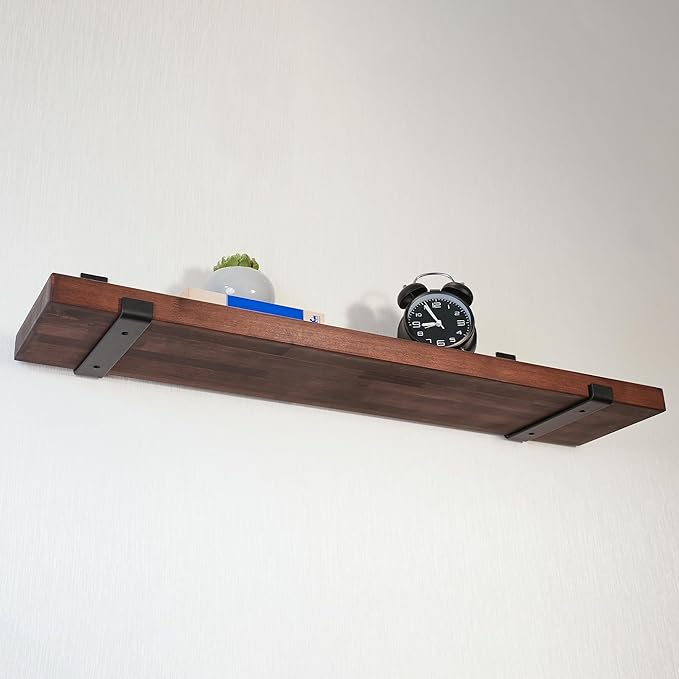 CONSDAN Floating Shelves for Wall Mounted Book Shelf Hanging Shelves Floating Bookshelf for Bedroom, Bathroom, Living Room, Kitchen USA Grown Solid Hardwood, Dark Maple 24x7.5x1.5 in (Set of 2)