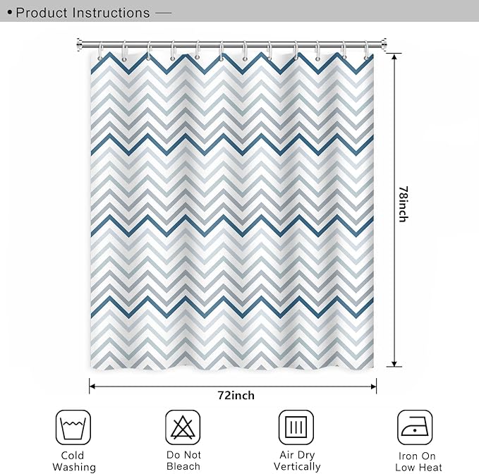 Grey and Blue Pattern Bathroom Shower Curtain Abstract Wave Geometry Line Bath Curtain with Hooks Waterproof Polyester Fabric Shower Curtains for Modern Artistic Bath Decorative, 72x78 Inch