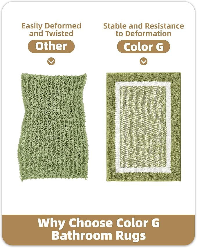Color&Geometry Small Bath Mats for Bathroom Simple and Stylish, 16"x24" Moss Green and Ivory Bathroom Rugs, Non Slip, Absorbent, Soft, Washable, Microfiber Bathmat Shower Mat Outside Shower