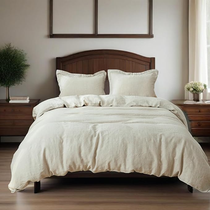 Simple&Opulence 100% Linen Duvet Cover Set, 3 PCS Natural French Flax Duvet Cover King Size, Breathable Soft Comfy Bedding Comforter Cover with 2 Pillowcases(Linen, 104"x92")