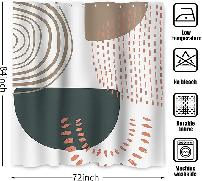 Boho Extra Long Shower Curtain, Mid Century Modern Abstract Minimalist Beige Neutral Machine Washable Waterproof Fabric for Bathroom Decor Bathtub with 12 Hooks 72Wx84H