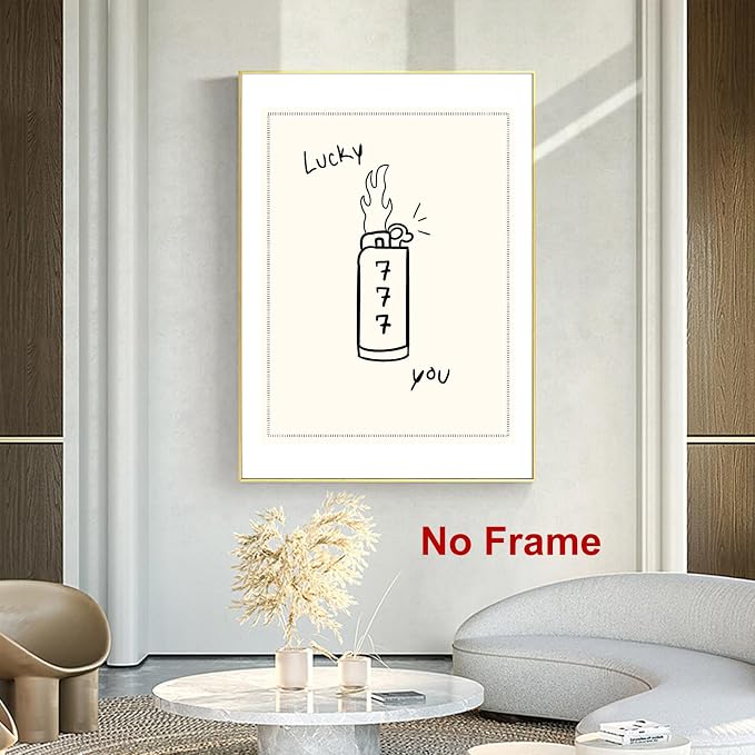 Lucky You Picture Funky Black and White Artwork Lighter Wall Art Retro Trendy Aesthetic Print Black and White Vintage Paintings Black Minimalist Poster Vintage Preppy Prints for Bedroom 16x24in