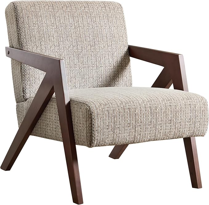 Bonzy Home Mid-Century Modern Accent Chair with Solid Wood Frame, Upholstered Armchair for Bedroom & Living Room,Reading Side Chair with Soft Lien Fabric Cushion,Easy Assembly