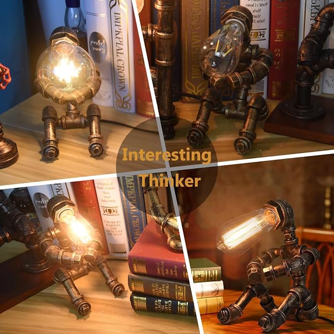 Steampunk Table Lamp, Industrial Water Pipe Lamp Retro Iron Piping Desk Lamp Vintage Nightstand Lamps for Bedroom Living Room Kitchen Café Dorm Pub
