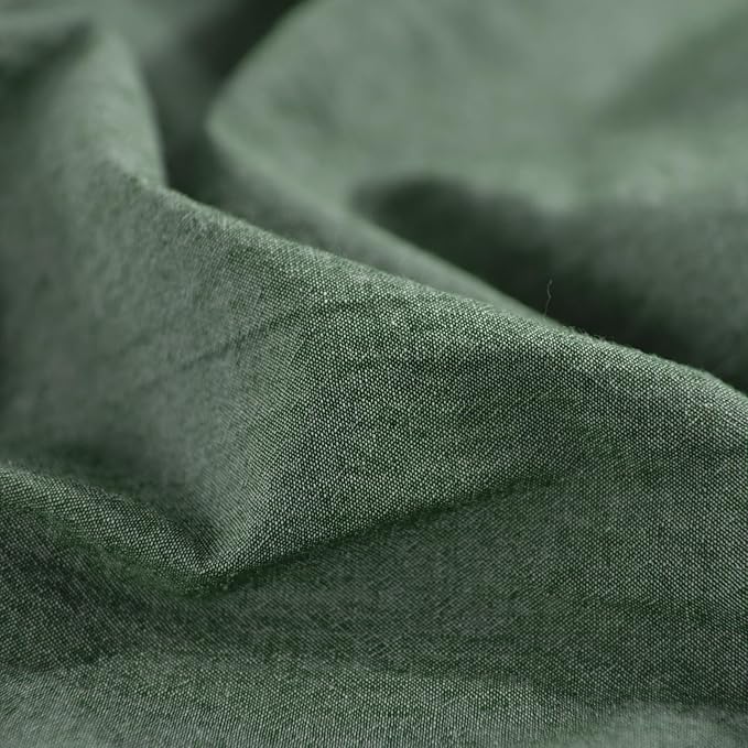 NEXHOME PRO Duvet Cover Full 100% Washed Cotton, Organic Natural Linen Like Textured, Breathable, Durable, Home Bedding Set, Heathered Green 8090