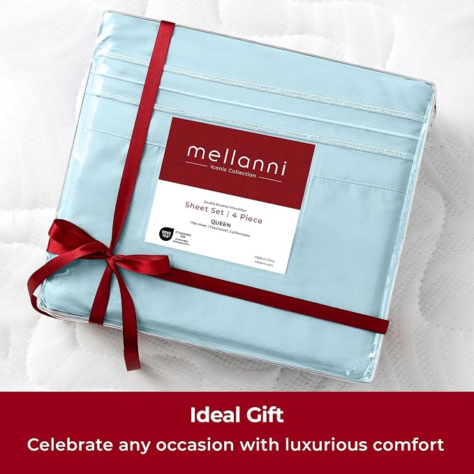 Mellanni Extra Deep King Sheets - 4 PC Iconic Collection Bedding - Hotel Luxury, Ultra Soft, Cooling Bed Sheets - Wrinkle, Fade, Stain Resistant (King, Aqua)
