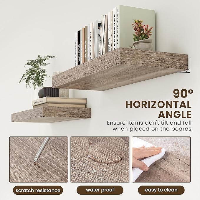 30 Inch Floating Shelves | 12 Inch Deep Grey Floating Shelves | 30" W x 12" D Rustic Wood Shelves for Wall | Deep Grey Shelves for Living Room Bathroom Laundry Room Kitchen