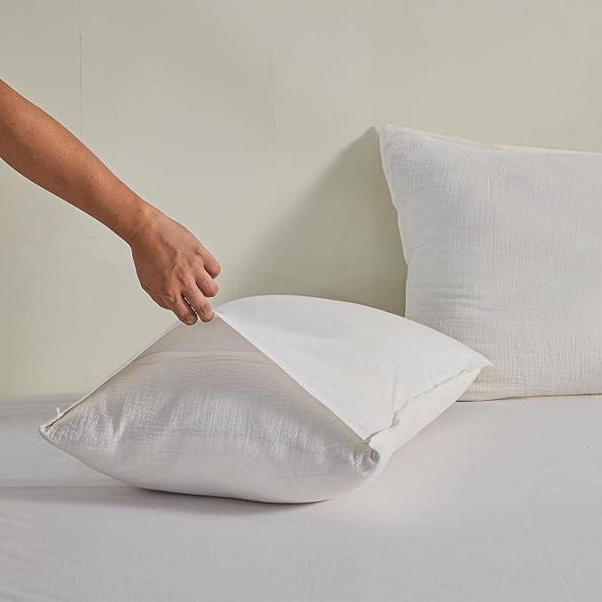 Simple&Opulence Linen Muslin Duvet Cover Set Twin Size, 3Pcs White Linen Cotton 3-Layer Gauze Minimalist Comforter Cover 68”x86”, Ultra Soft Breathable Seersucker Bedding Set with 1 Pillowcase