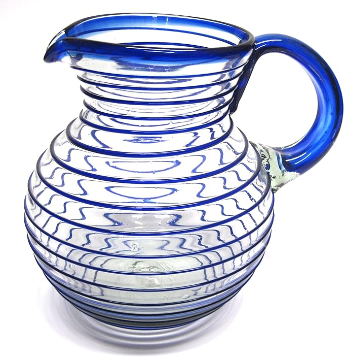 Cobalt Blue Spiral 120 oz Large Bola Pitcher, Recycled Glass, Lead-free, Toxin-Free (Pitcher)