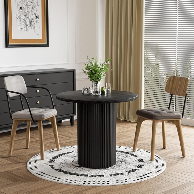 Rophefx Round Dining Table, 35.4" Modern Wood Kitchen Table for 2 to 4, Pedestal Circle Dining Tables, Fluted Dining Table for Leisure, Coffee, Kitchen, Dining Room φ35.4" x 29.9"H (Black Color)