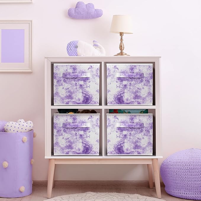 Sorbus Collapsible Storage Bins - 11" Sturdy Foldable Fabric Storage Cubes with Handle - 4 Tie-Dye Purple Organization and Storage Baskets for Organizing Pantry, Closet, Nursery, Dorm, Toy Storage