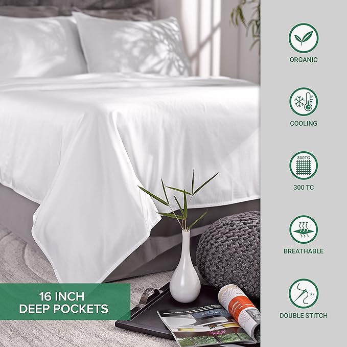 Pure Bamboo Full Sheets, Genuine 100% Organic Viscose Derived from Bamboo Bed Sheet Set, Luxuriously Soft & Cooling, Double Stitching, 2 Year Quality Promise (Full, Jacquard Silver)