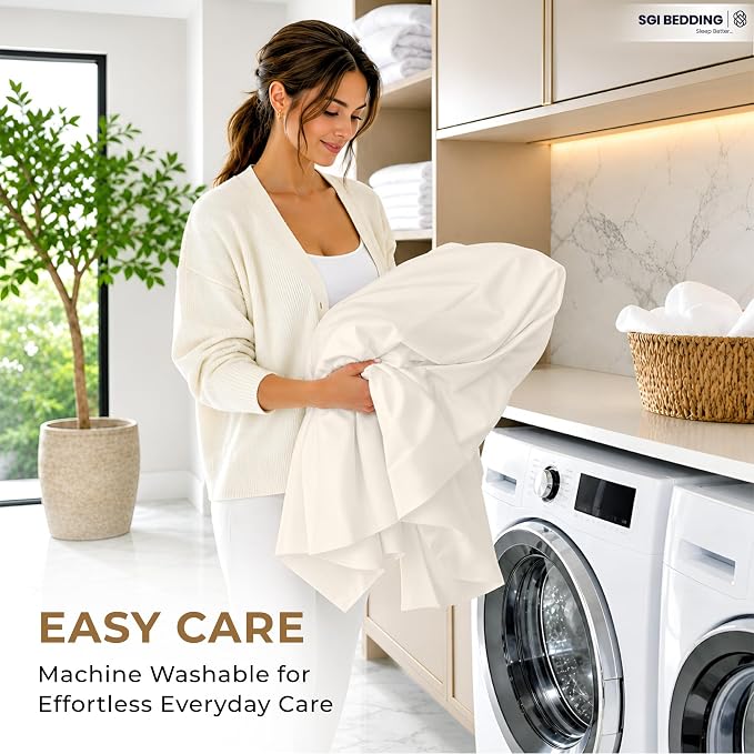 SGI bedding RV Short Queen Sheet Set 60x75, 600 TC Egyptian Cotton, 4 Piece Luxury Hotel Collection, Ultra Soft & Breathable, Fits RV Mattress Camper & Trailer, 15 Inch Pocket, Ivory