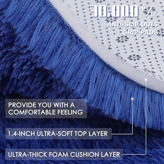 OLANLY 10x12 Machine Washable Large Area Rugs for Living Room, Bedroom, Soft Fluffy Shaggy Bedside Rug, Indoor Floor Carpet for Kids Girls and Boys, Dorms, Nursery, Home Decor Aesthetic, Navy Blue
